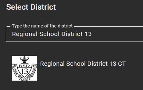 Example screenshot of bus route school search bar.